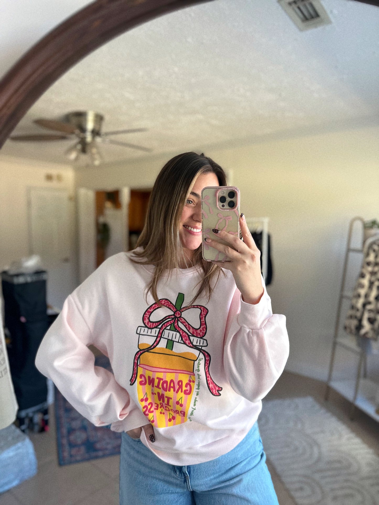 Iced Coffee And Grading In Progress Soft Pink Sweatshirt LAST CHANCE