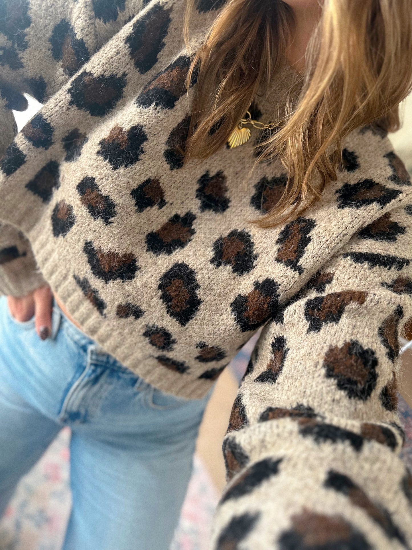 Conversation Starter Cropped Leopard Print Knit Sweater
