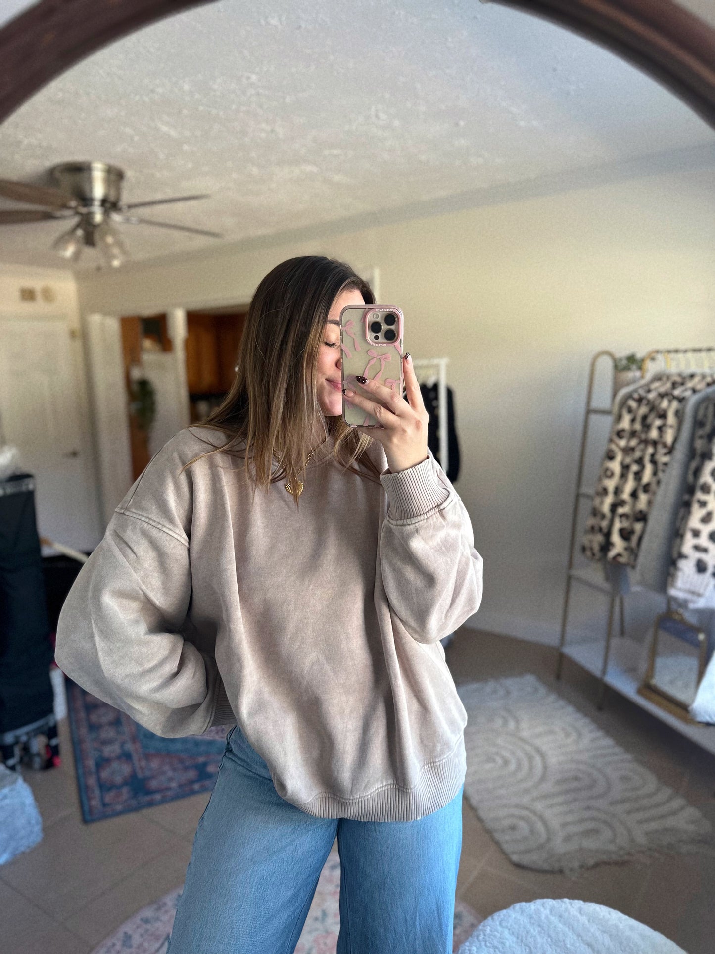 Curvy Neutral Moment Oversized Ash Mocha Sweatshirt