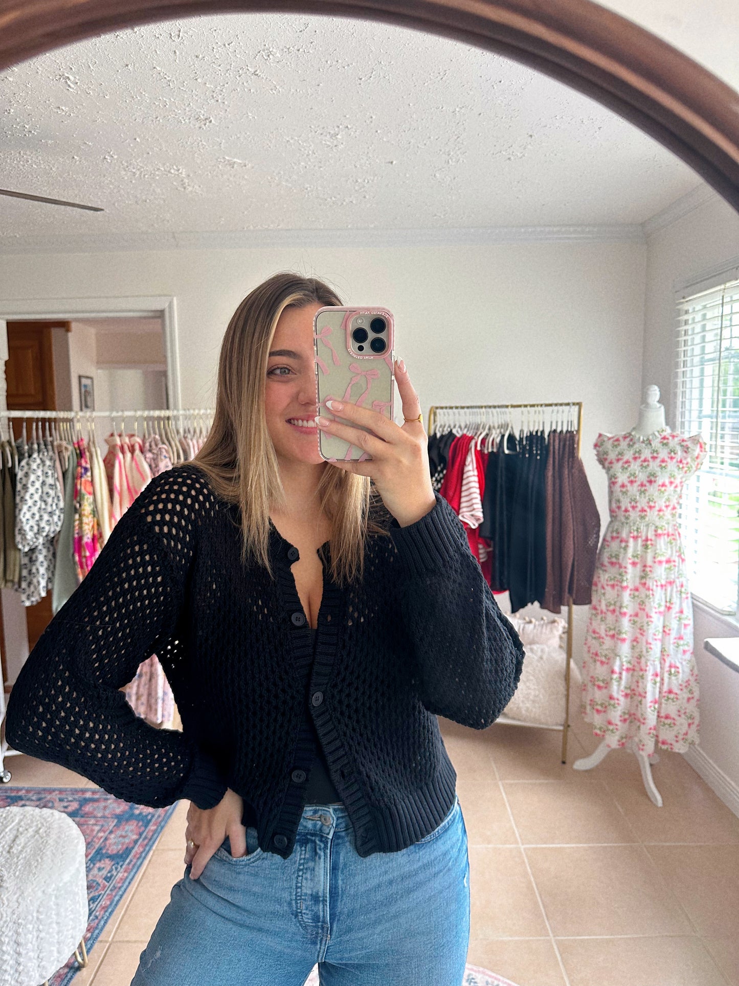 Layered & Lovely Crochet Cardigan - Black