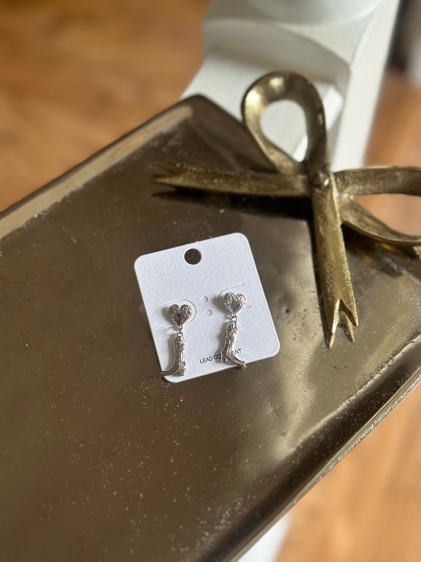 Southern Bell Silver Cowgirl Boot Earrings