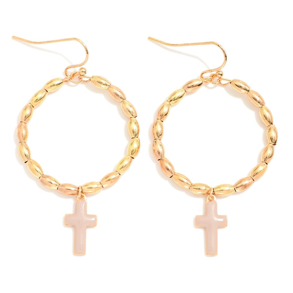 Saved By Grace Pink Cross Hoops