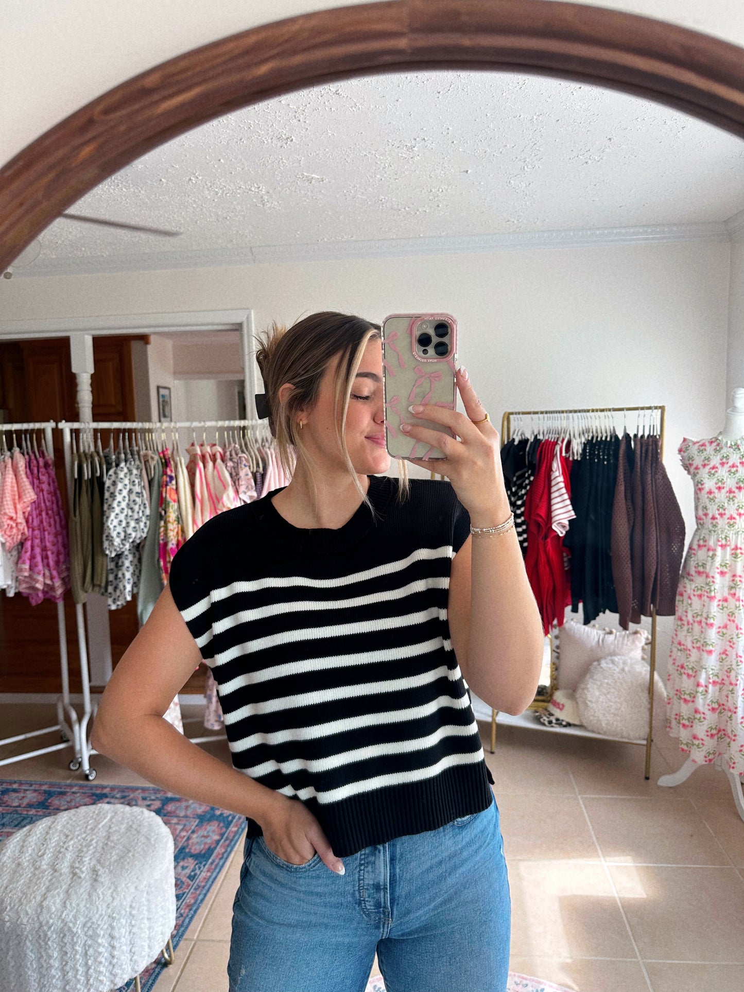 The Knit & Stripe Short Sleeve Sweater