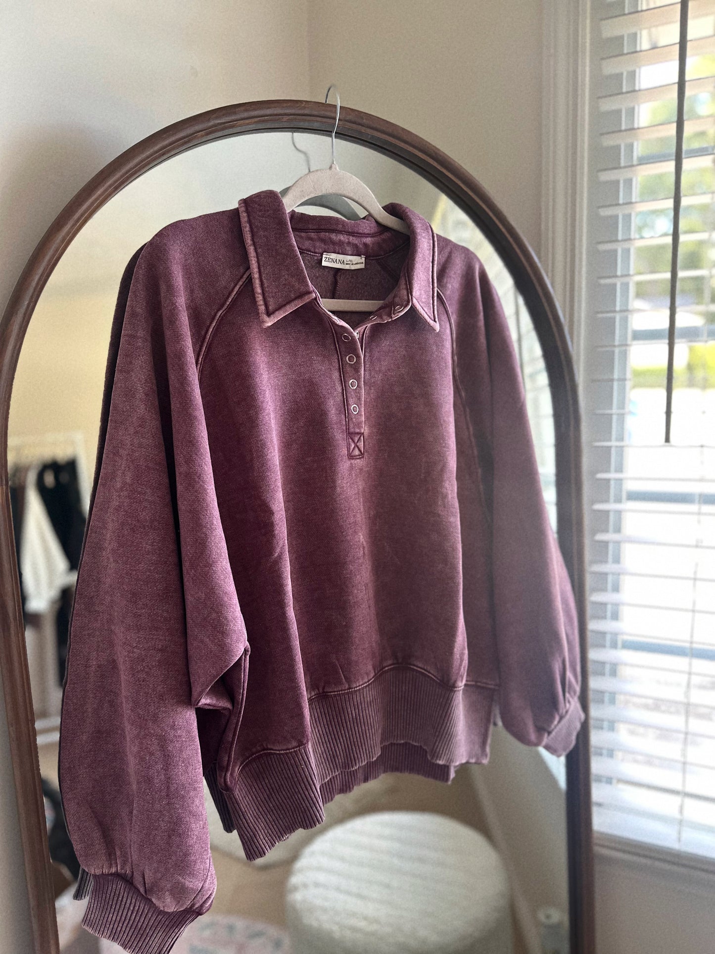 Dressing For Comfort Half Button Plum Pullover