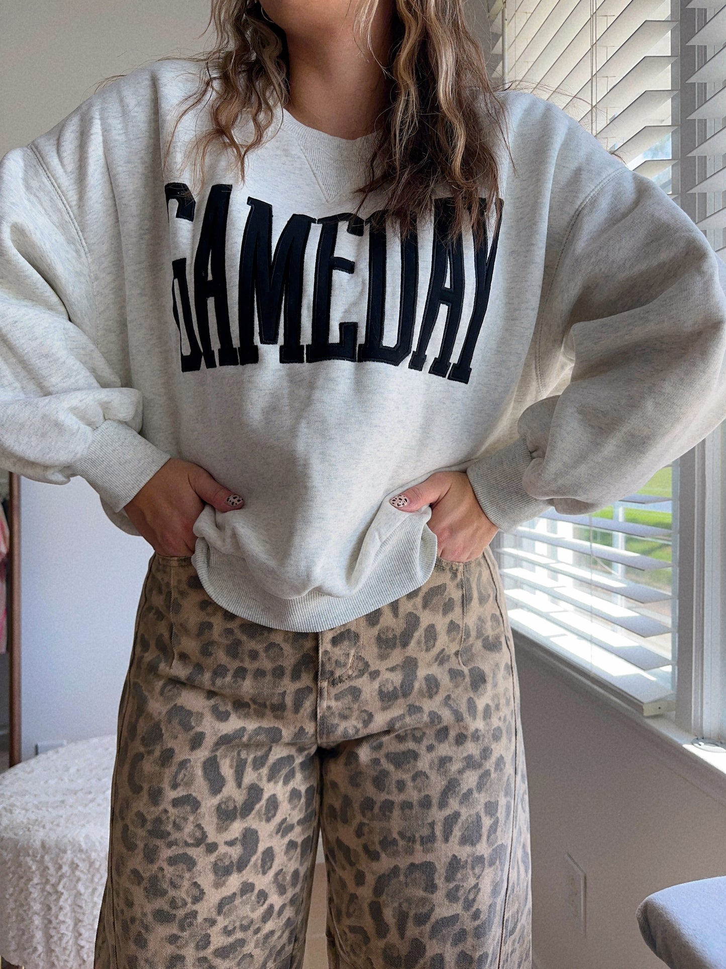 It's Gameday Season Embroidered White Melange Sweatshirt