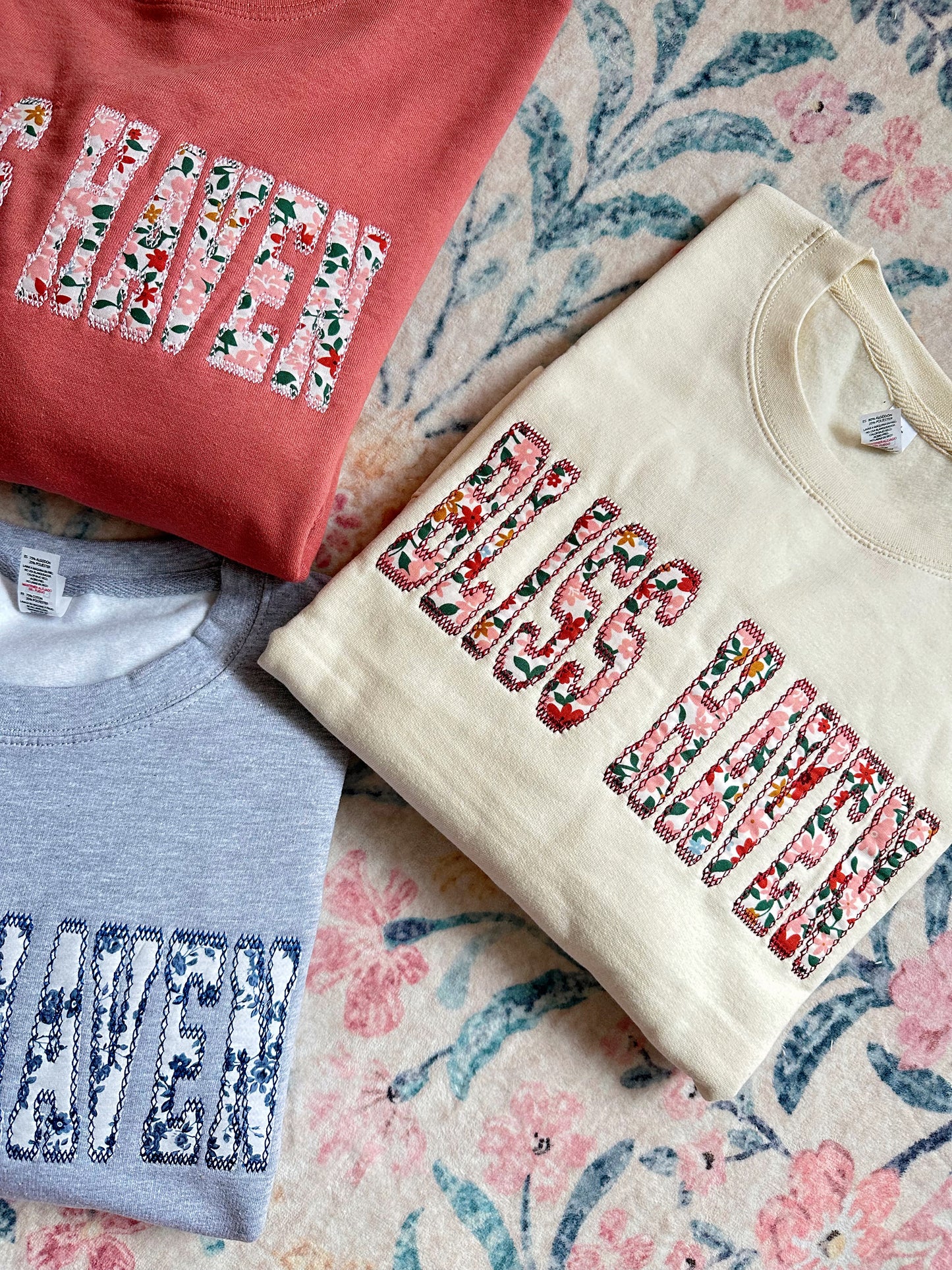 PREORDER ‘Bliss Haven’ Embroidered Patchwork Sweatshirt {Closes Aug. 5th @ 11:59PM}