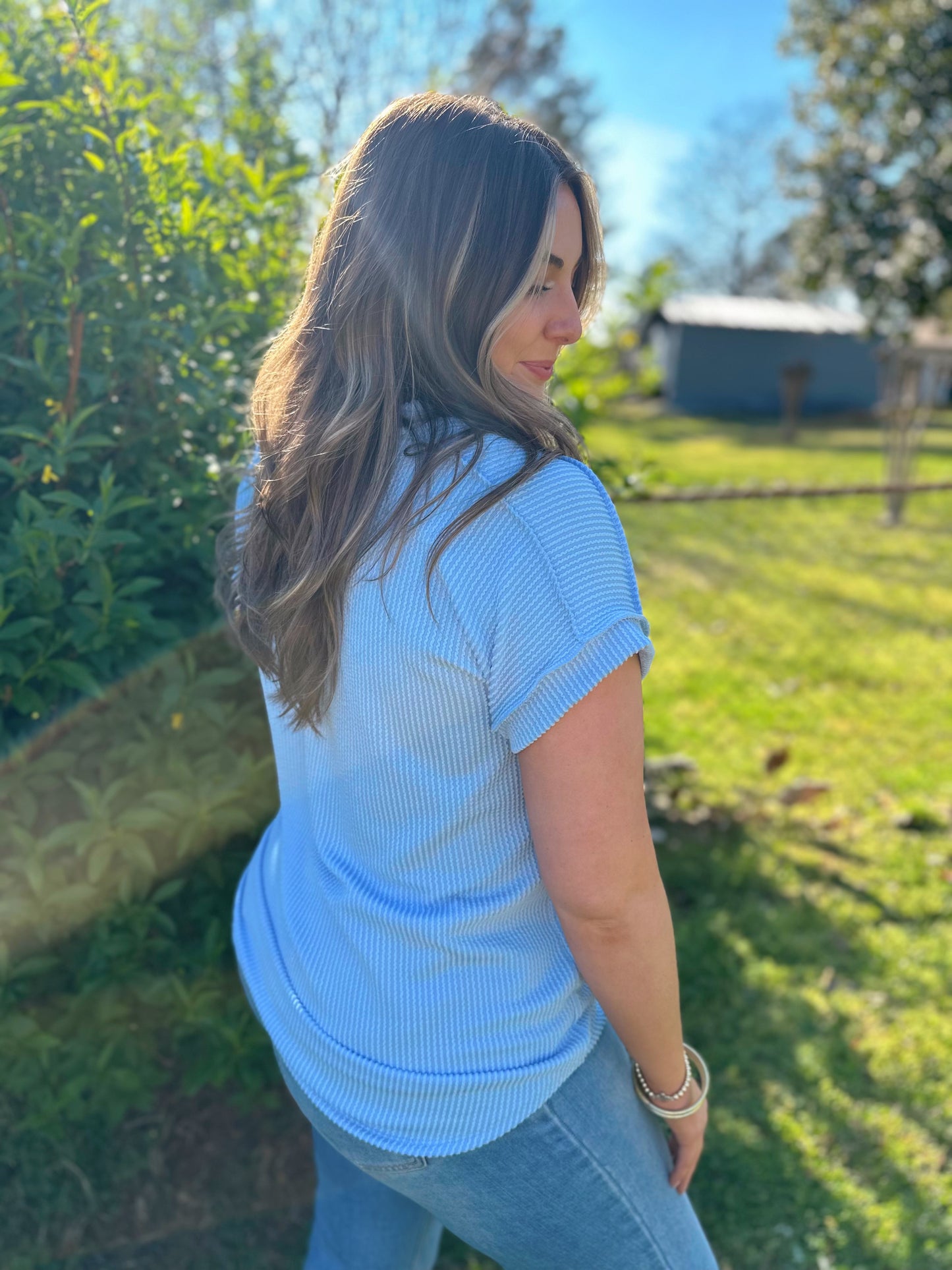 Head In The Clouds Light Blue Ribbed Top