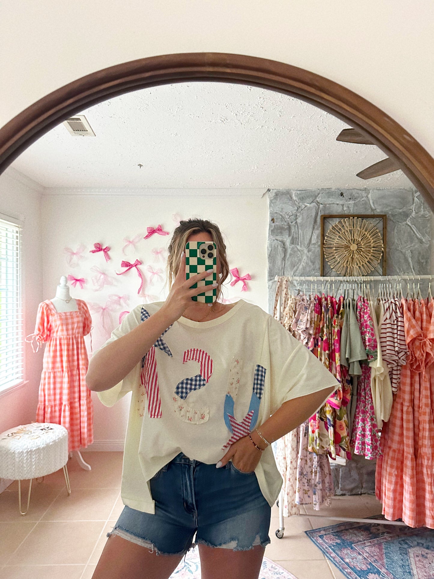 Born In The USA Cream Patchwork Tee