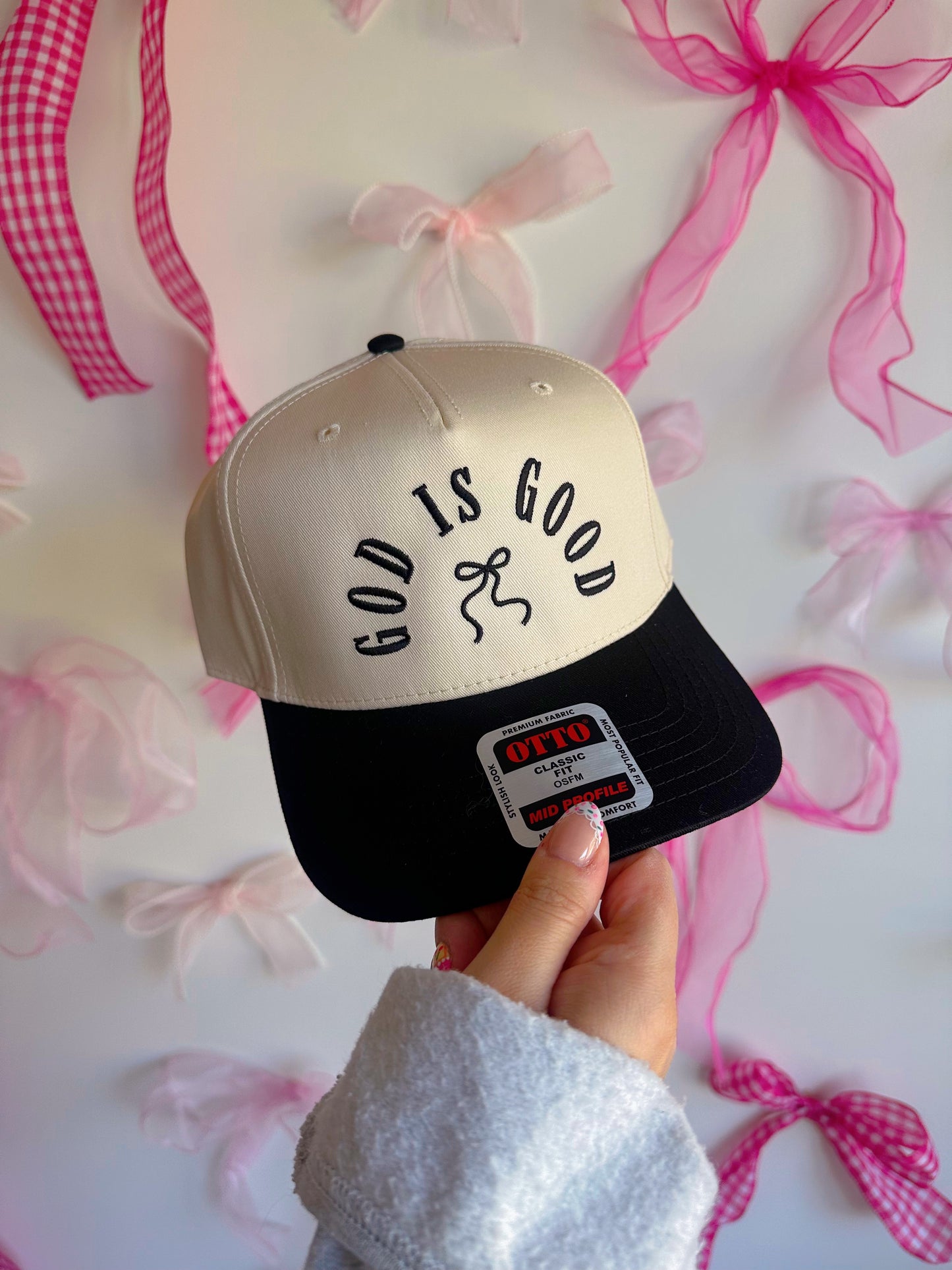 God Is Good Black Threaded Trucker Hat