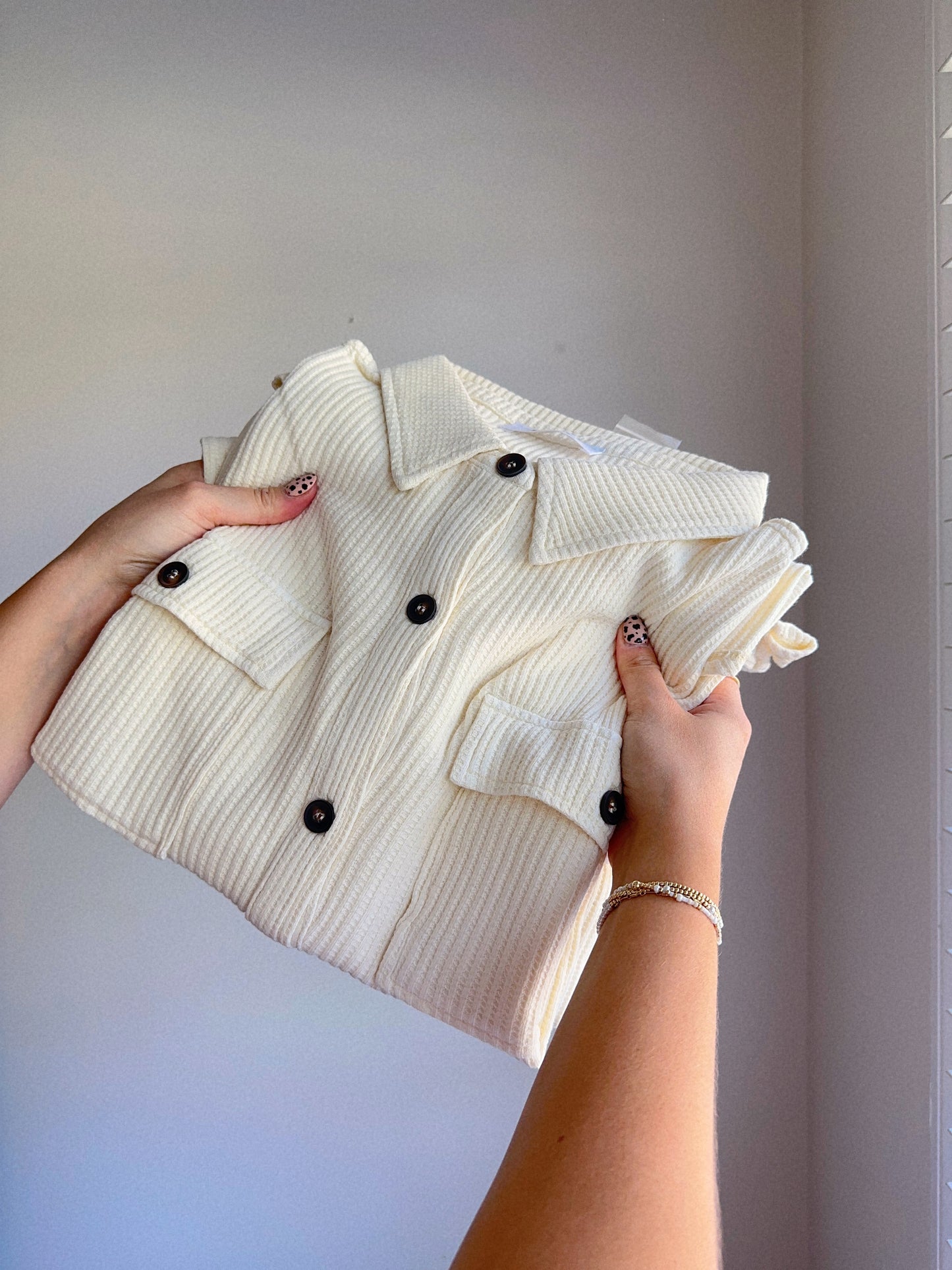 Head In The Clouds Cream Waffle Knit Shacket