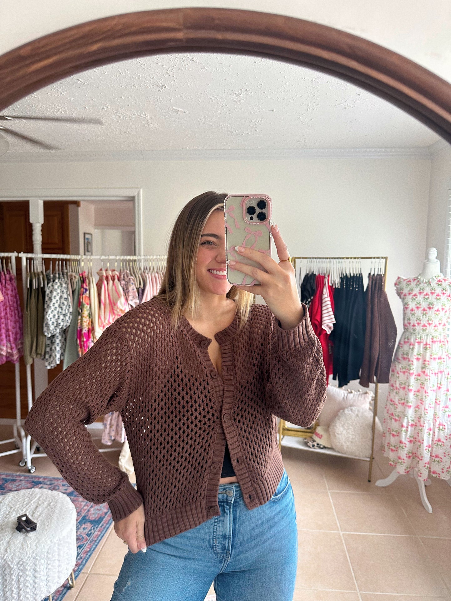Layered & Lovely Crochet Cardigan - Brown