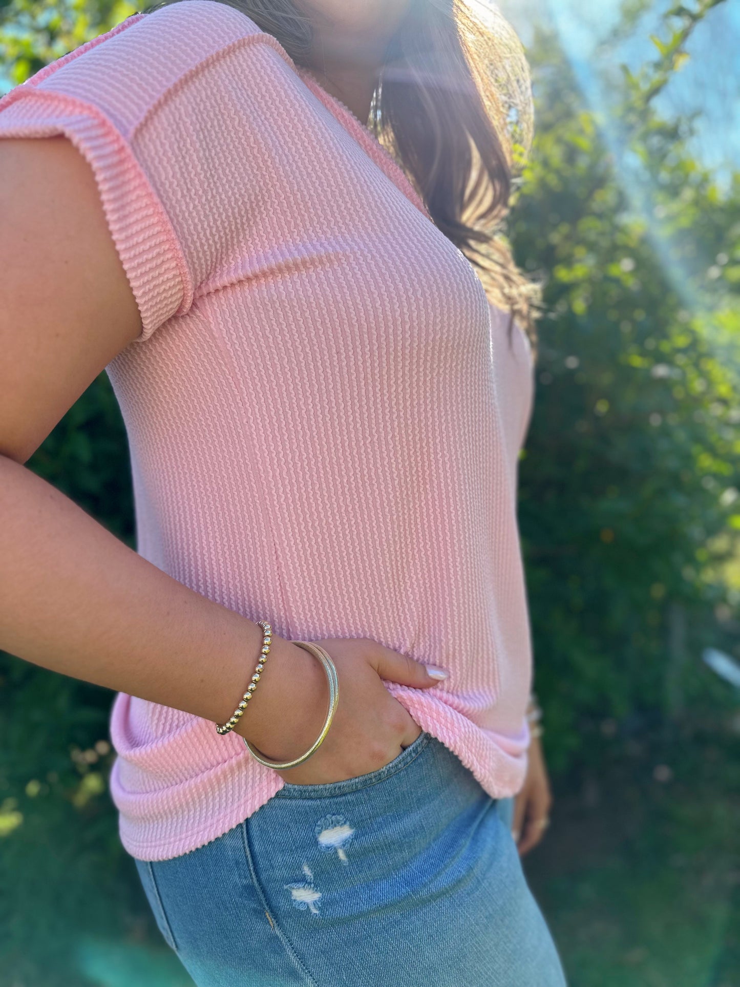 Just The Cutest Pink Ribbed Top