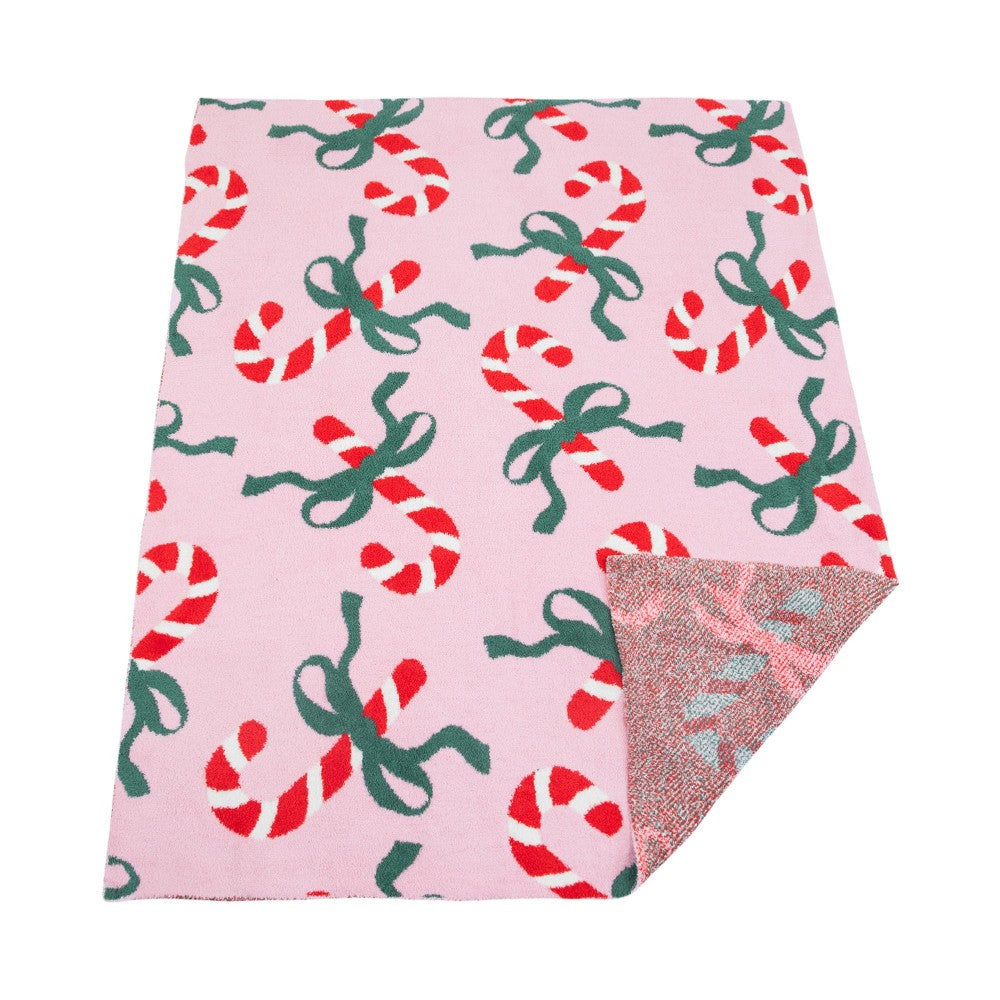 On My Christmas List Candy Cane Bow Soft Blanket