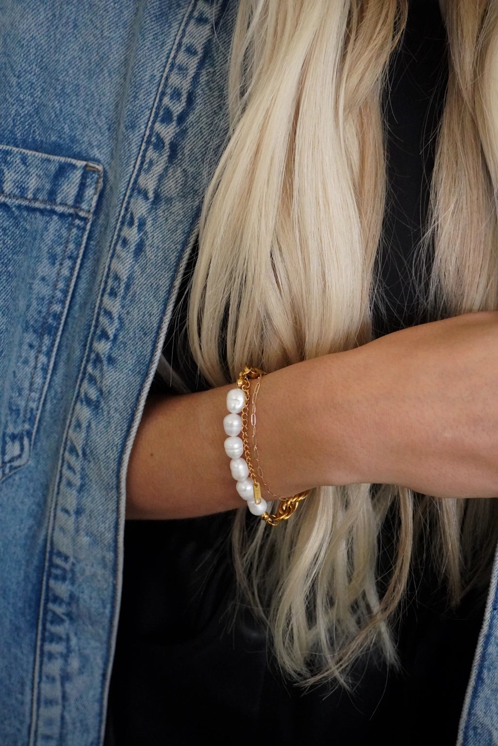 The Dreamiest Pearl + Gold Linked Bracelet