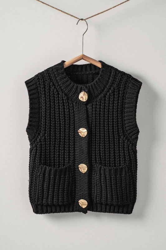 Plan To Make A Statement Chunky Black Knit Sweater Vest