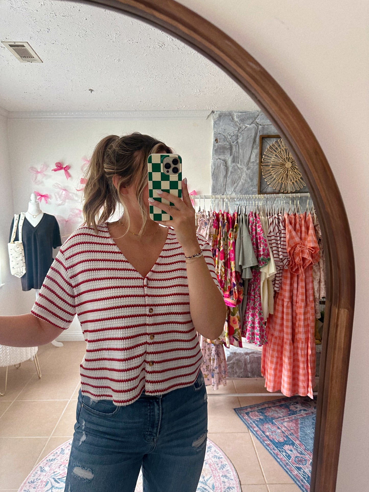Stripes + Sips Red & White Blouse