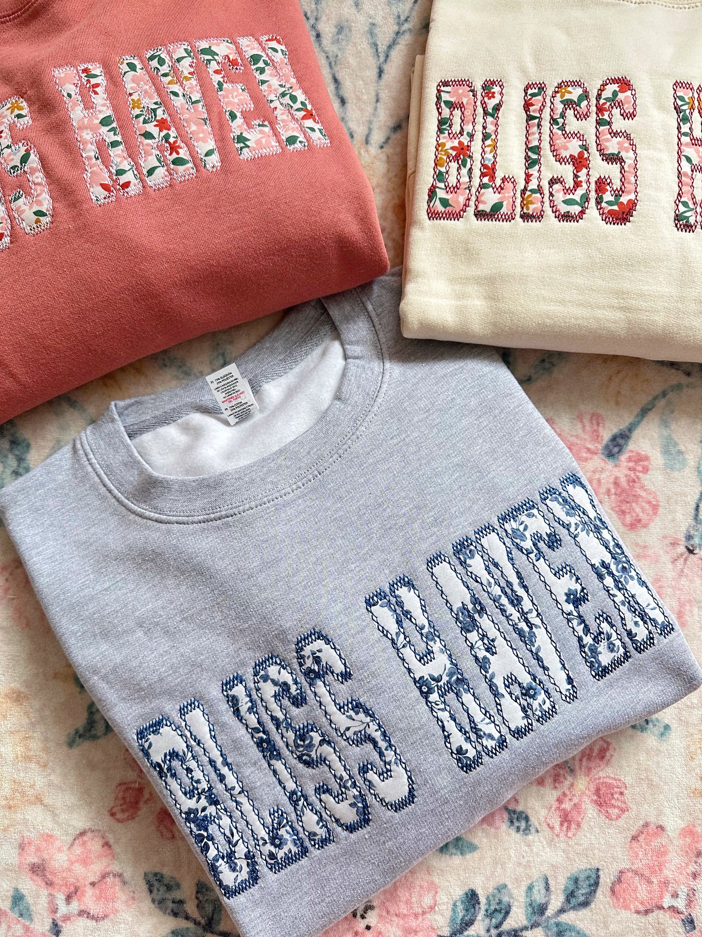PREORDER ‘Bliss Haven’ Embroidered Patchwork Sweatshirt {Closes Aug. 5th @ 11:59PM}