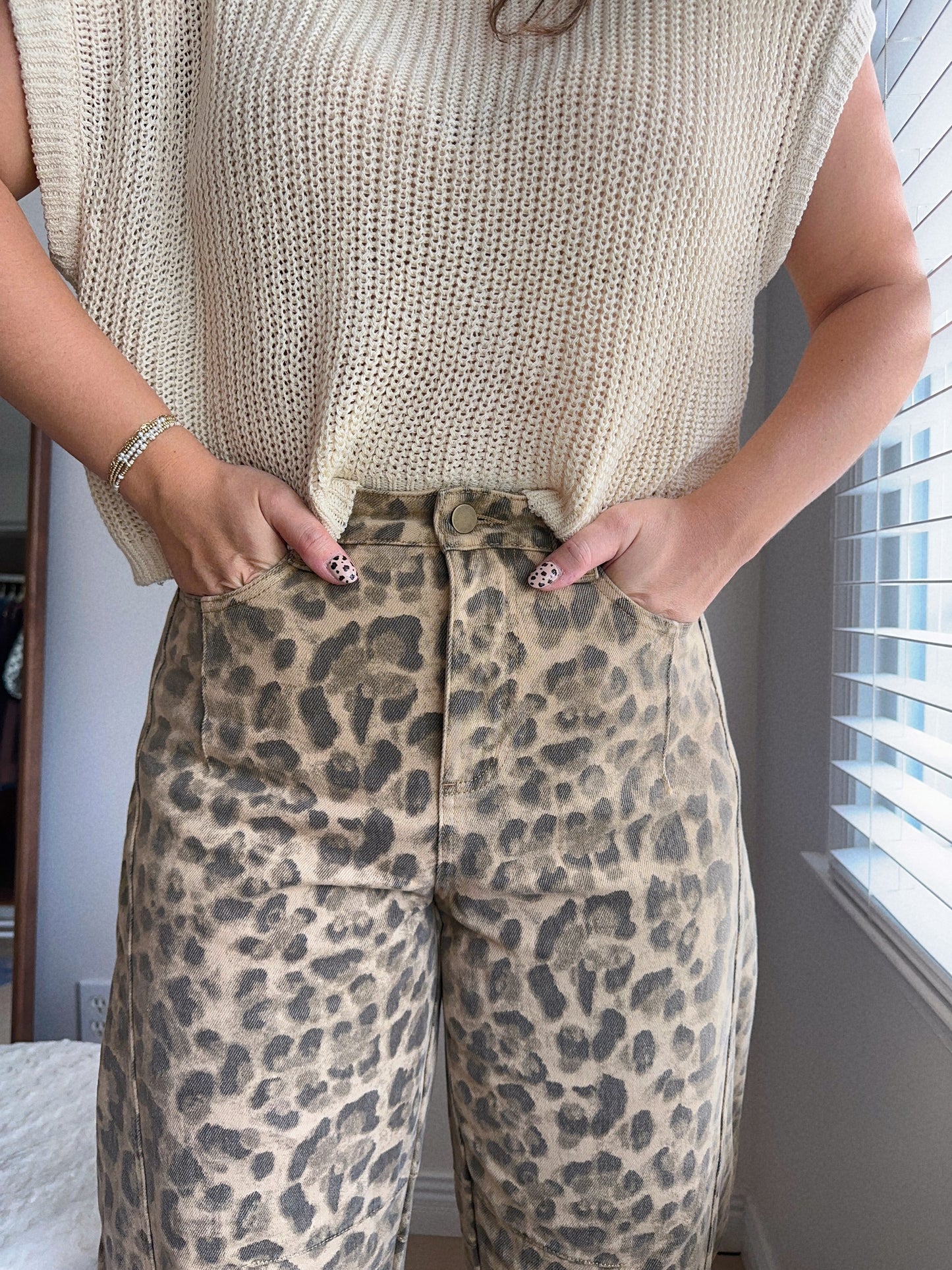 On Trend Leopard Print Barrel Pants