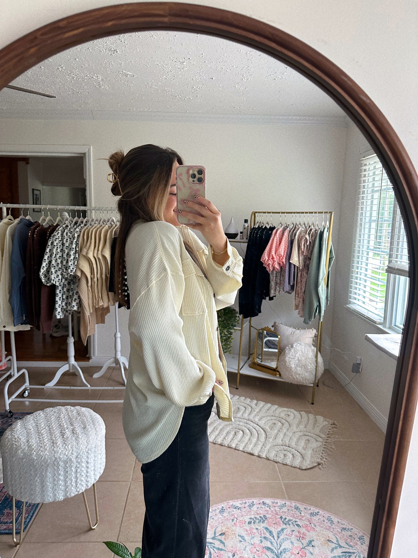 Head In The Clouds Cream Waffle Knit Shacket