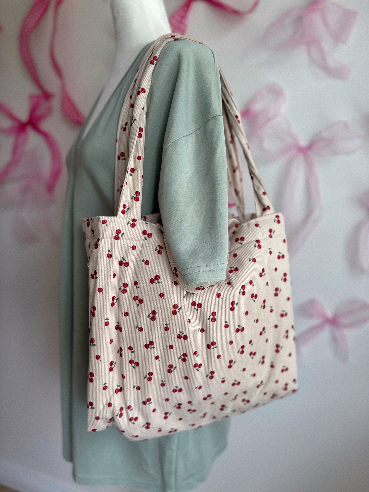 Cherry Obsessed Corduroy Tote Bag