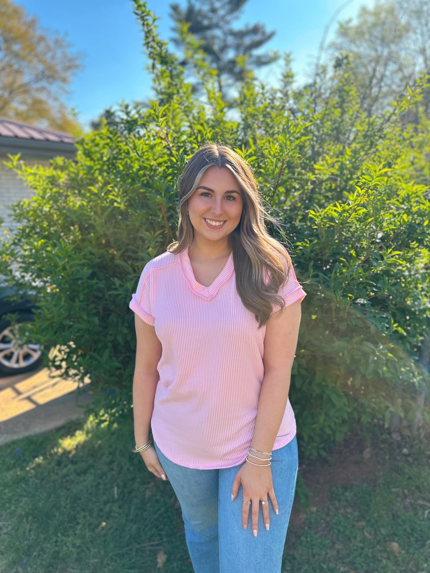 Just The Cutest Pink Ribbed Top