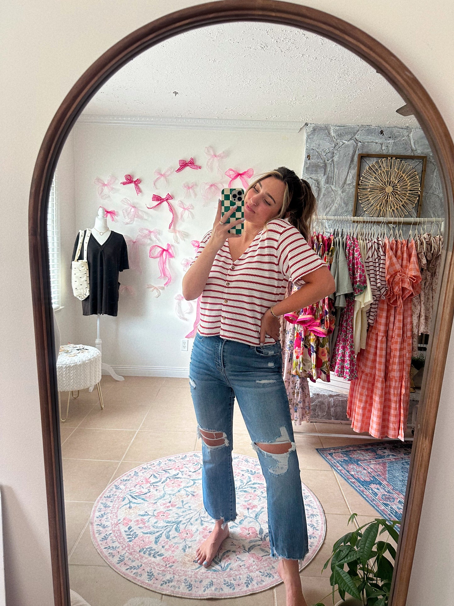 Stripes + Sips Red & White Blouse
