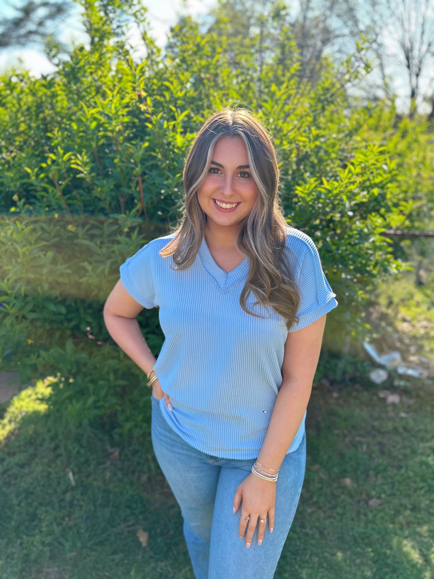 Head In The Clouds Light Blue Ribbed Top