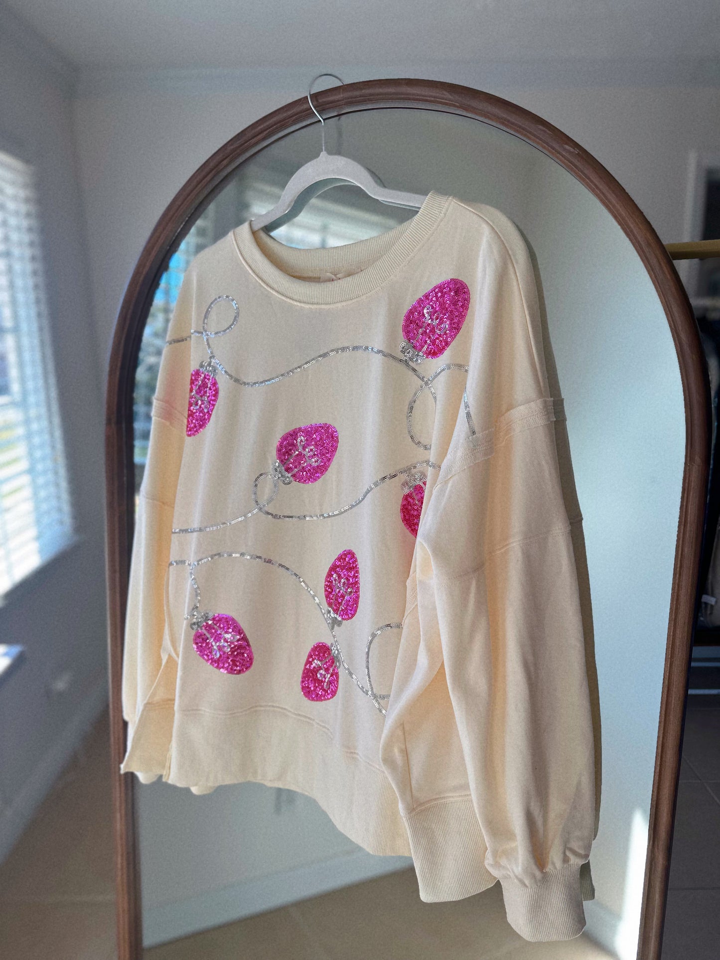 Christmas Cheer Pink + Silver Sequin Lights Pullover