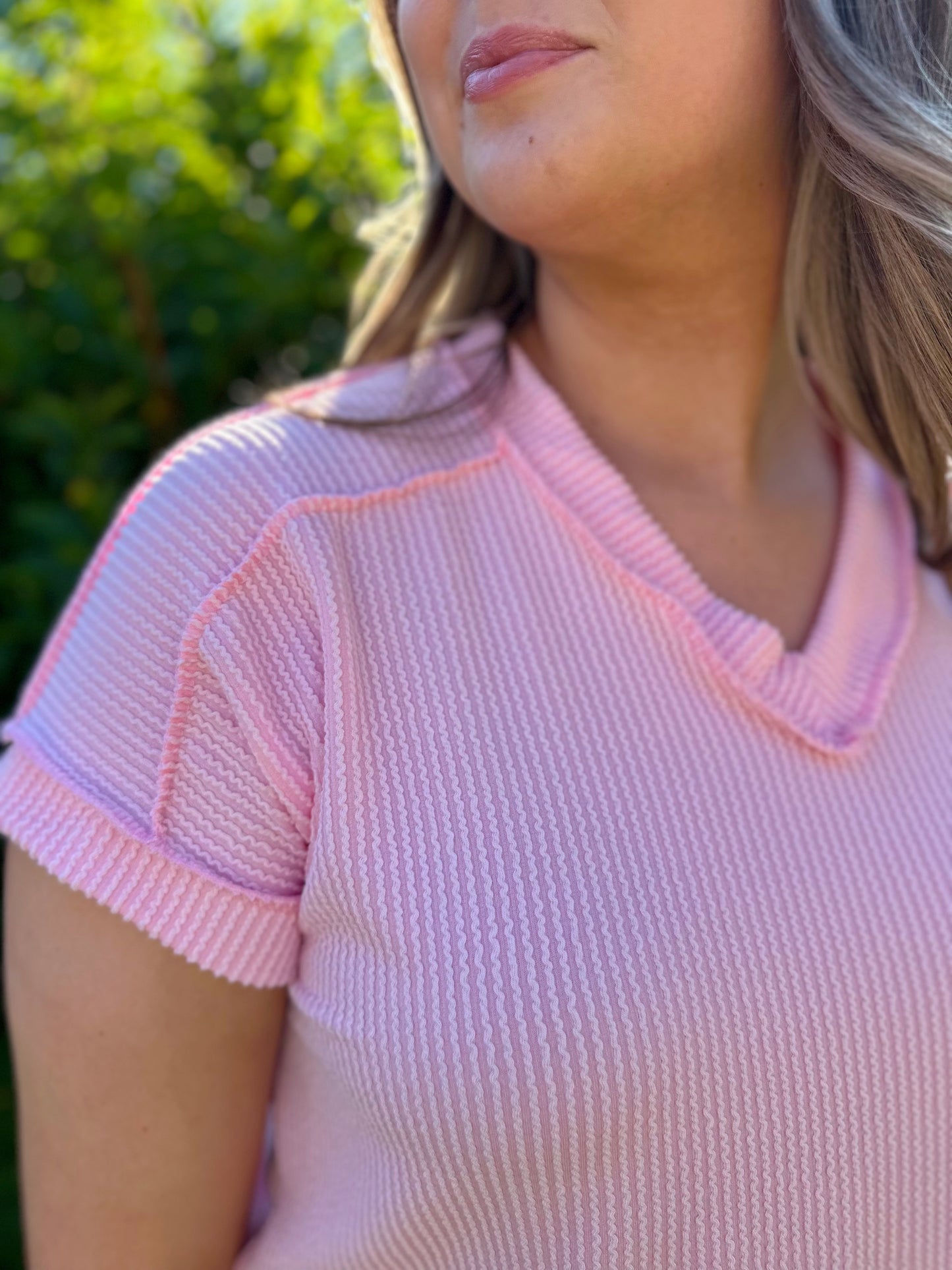 Just The Cutest Pink Ribbed Top