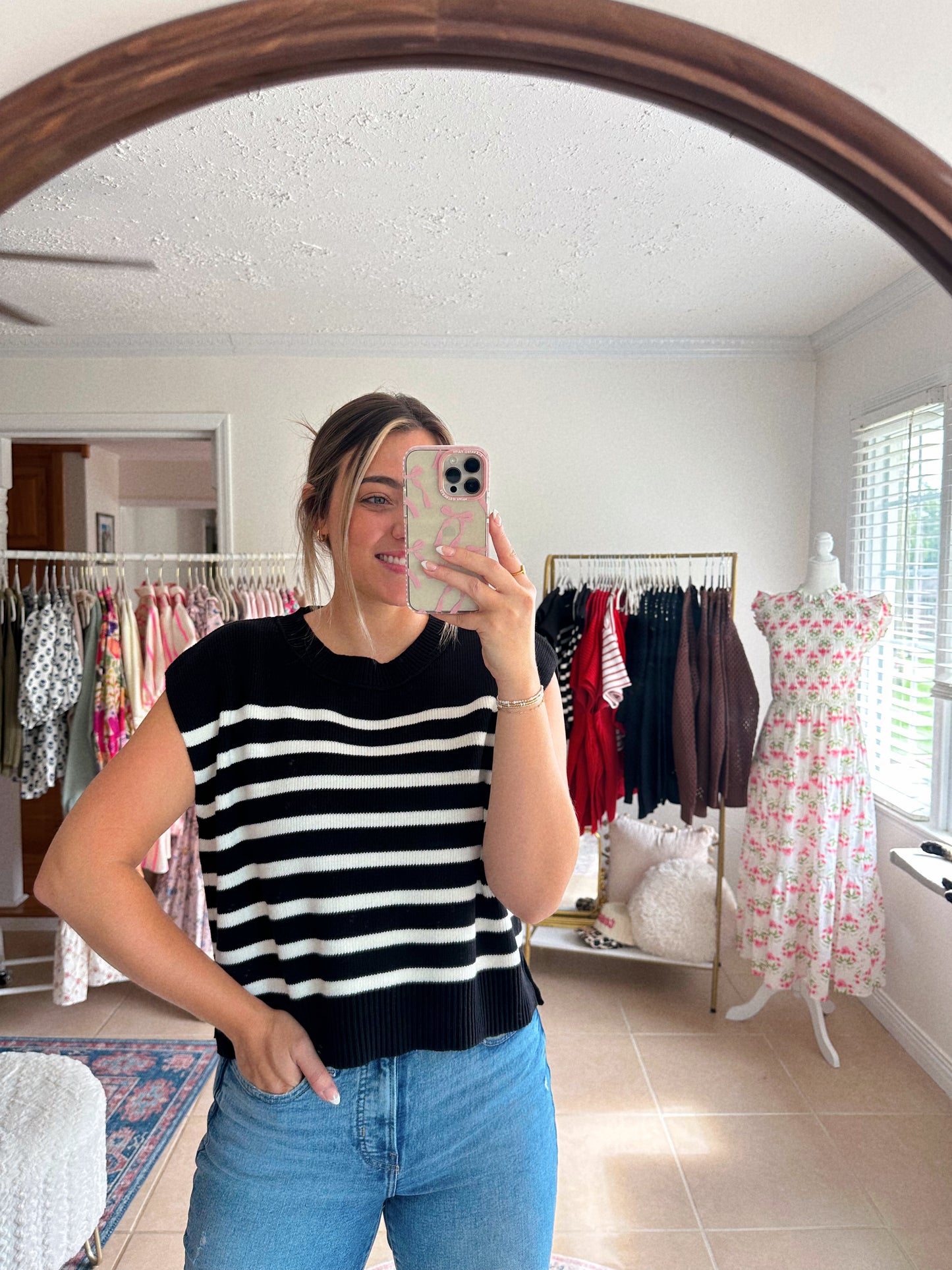The Knit & Stripe Short Sleeve Sweater