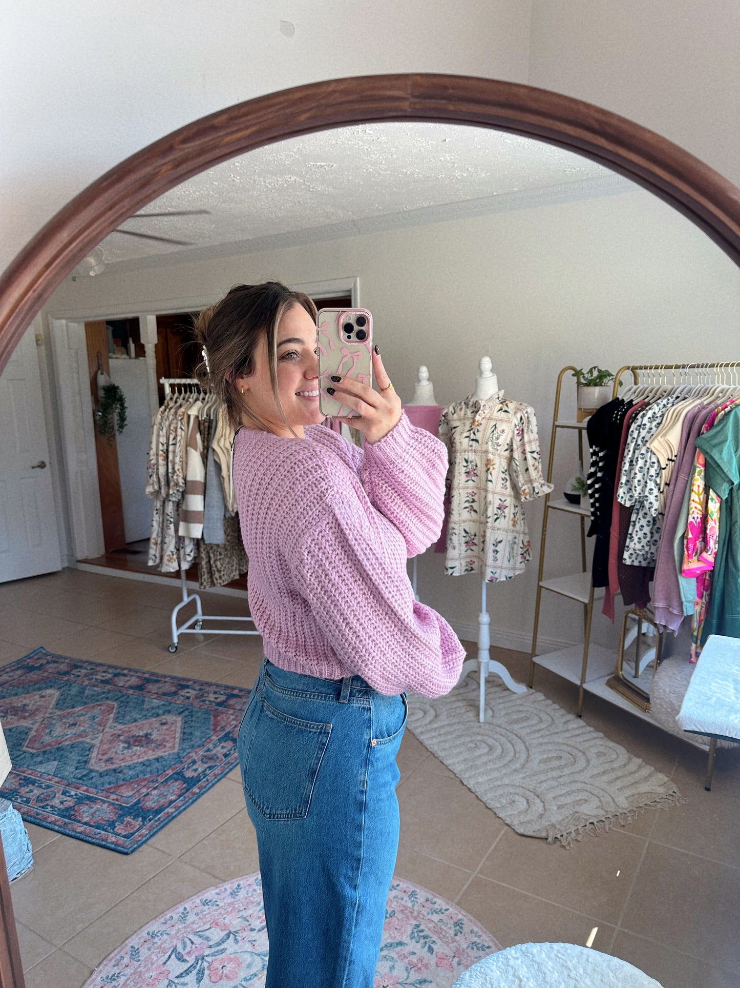Colorful Moment Cropped Knit Balloon Sleeve Sweater
