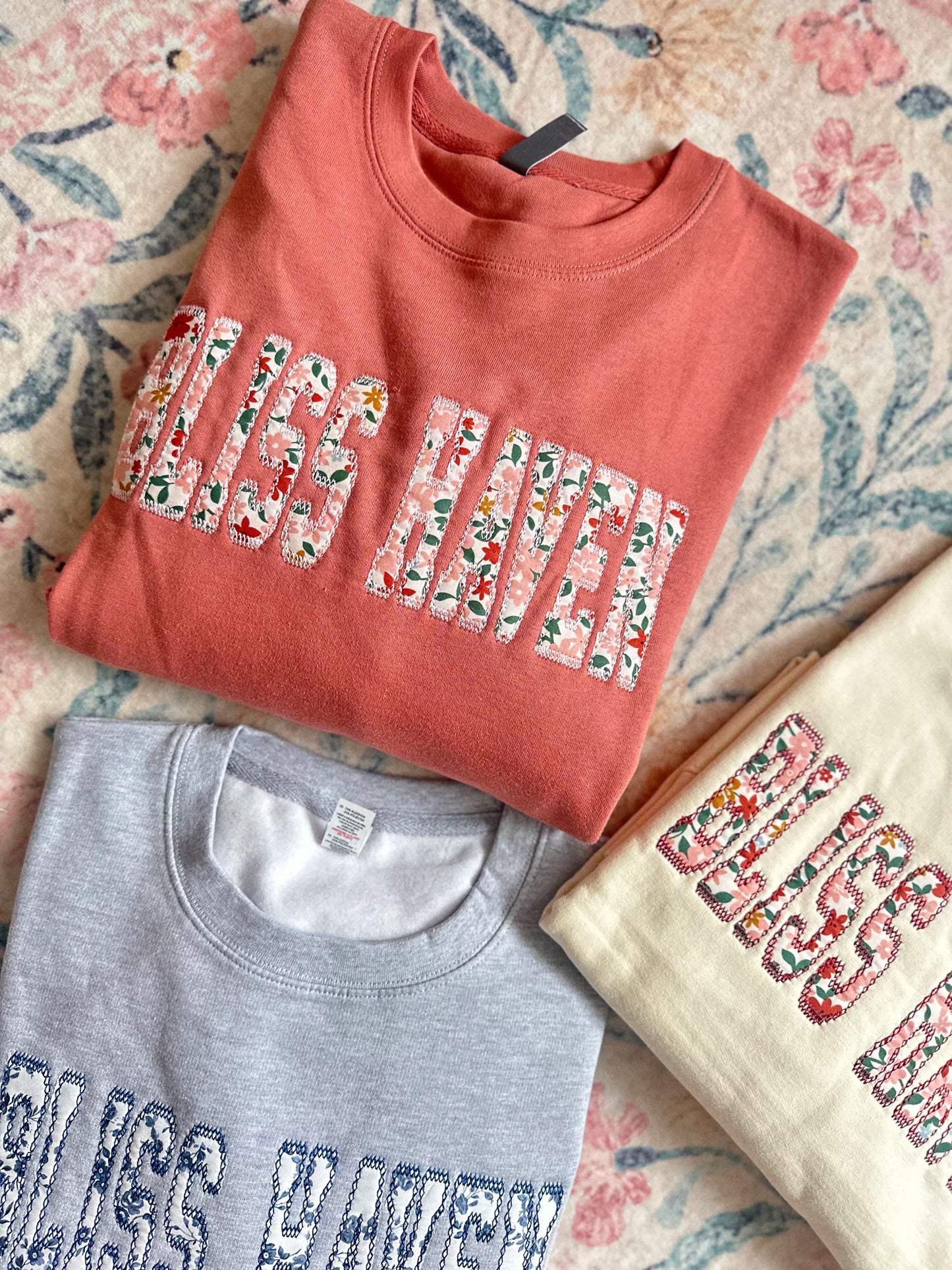 PREORDER ‘Bliss Haven’ Embroidered Patchwork Sweatshirt {Closes Aug. 5th @ 11:59PM}
