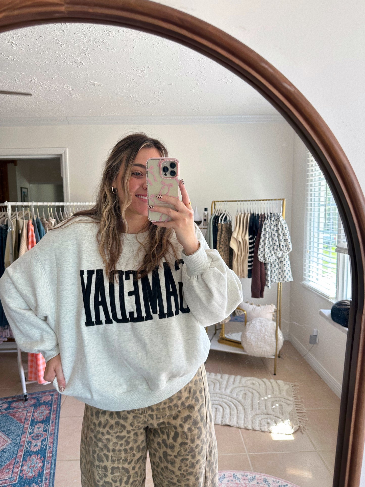It's Gameday Season Embroidered White Melange Sweatshirt