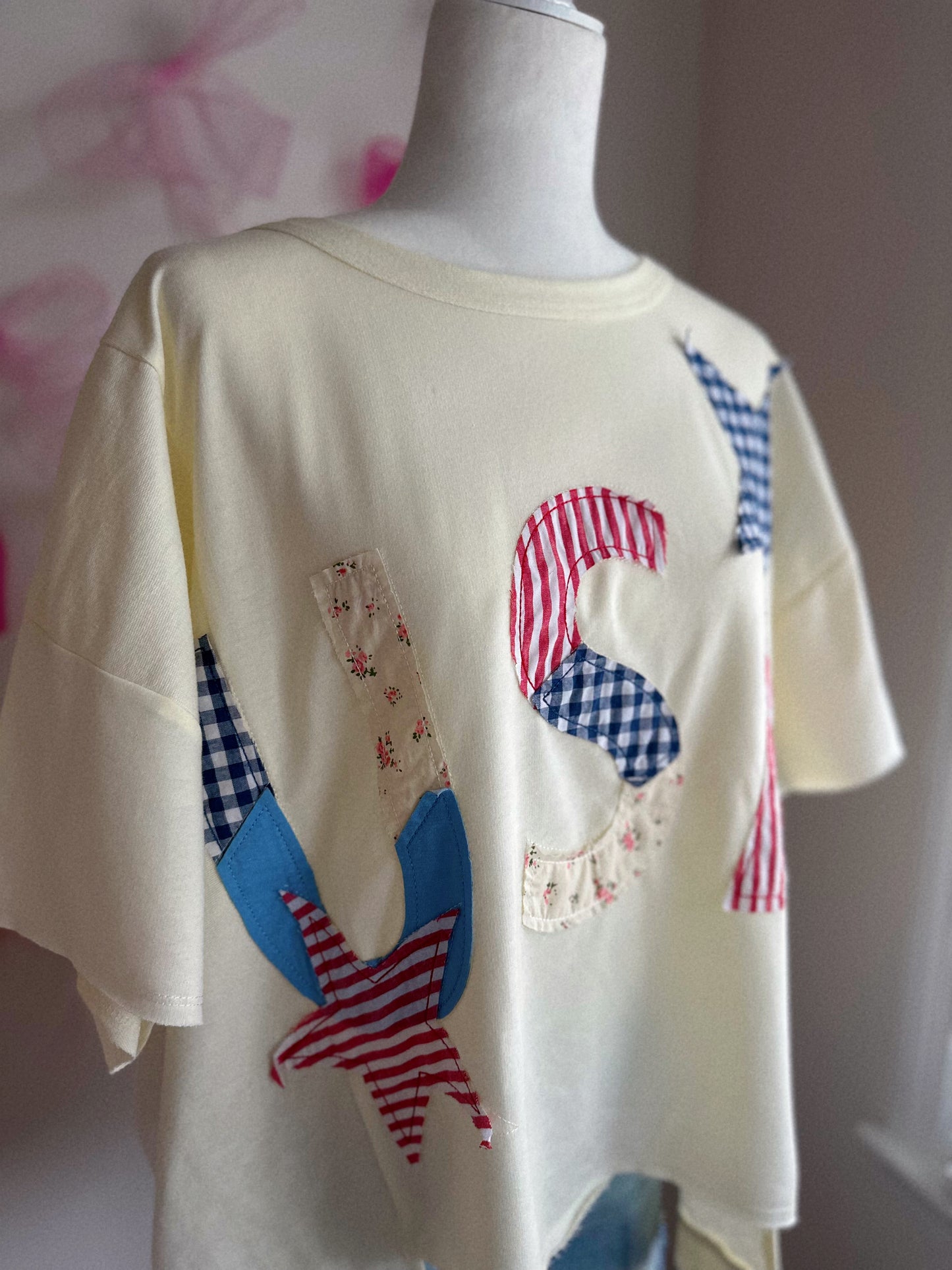 Born In The USA Cream Patchwork Tee