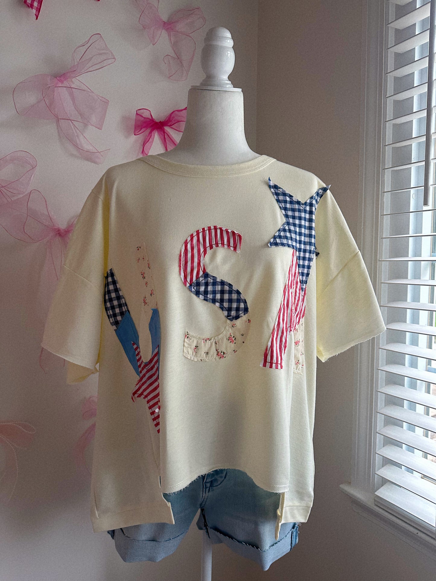 Born In The USA Cream Patchwork Tee