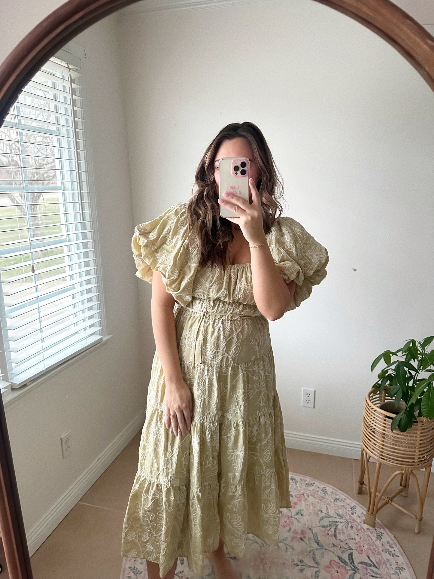 The Light Sage Lullaby Embroidered Midi Dress