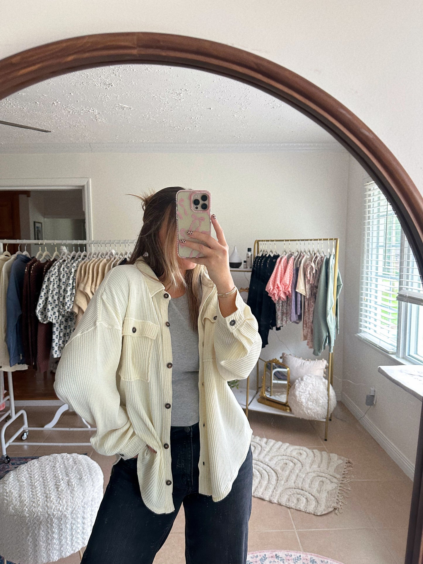Head In The Clouds Cream Waffle Knit Shacket
