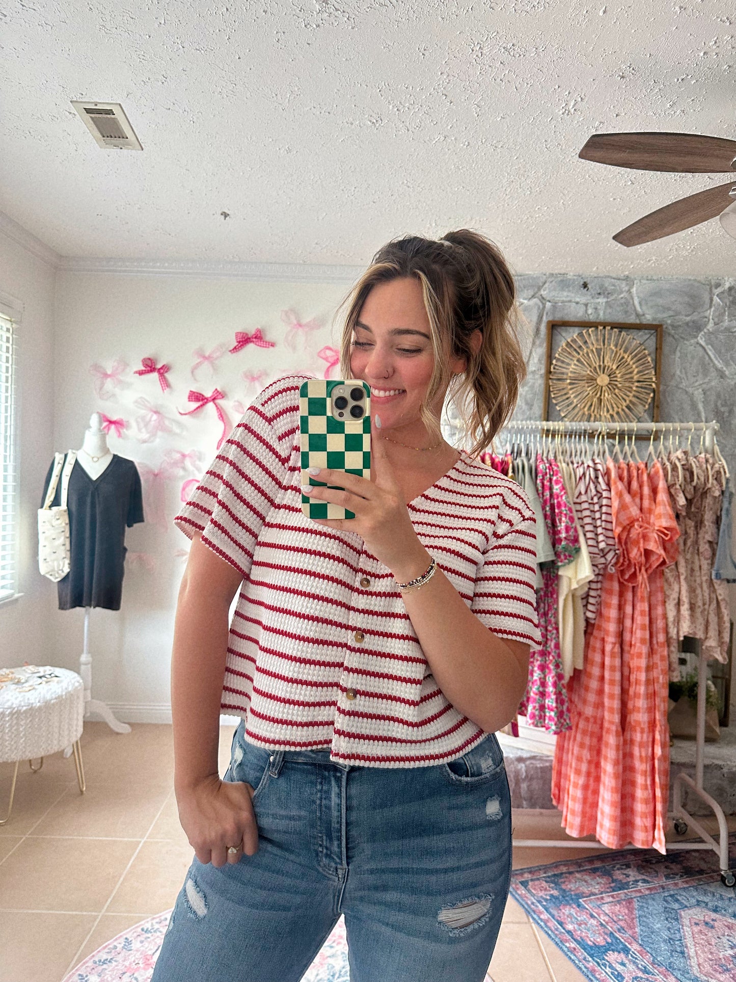 Stripes + Sips Red & White Blouse