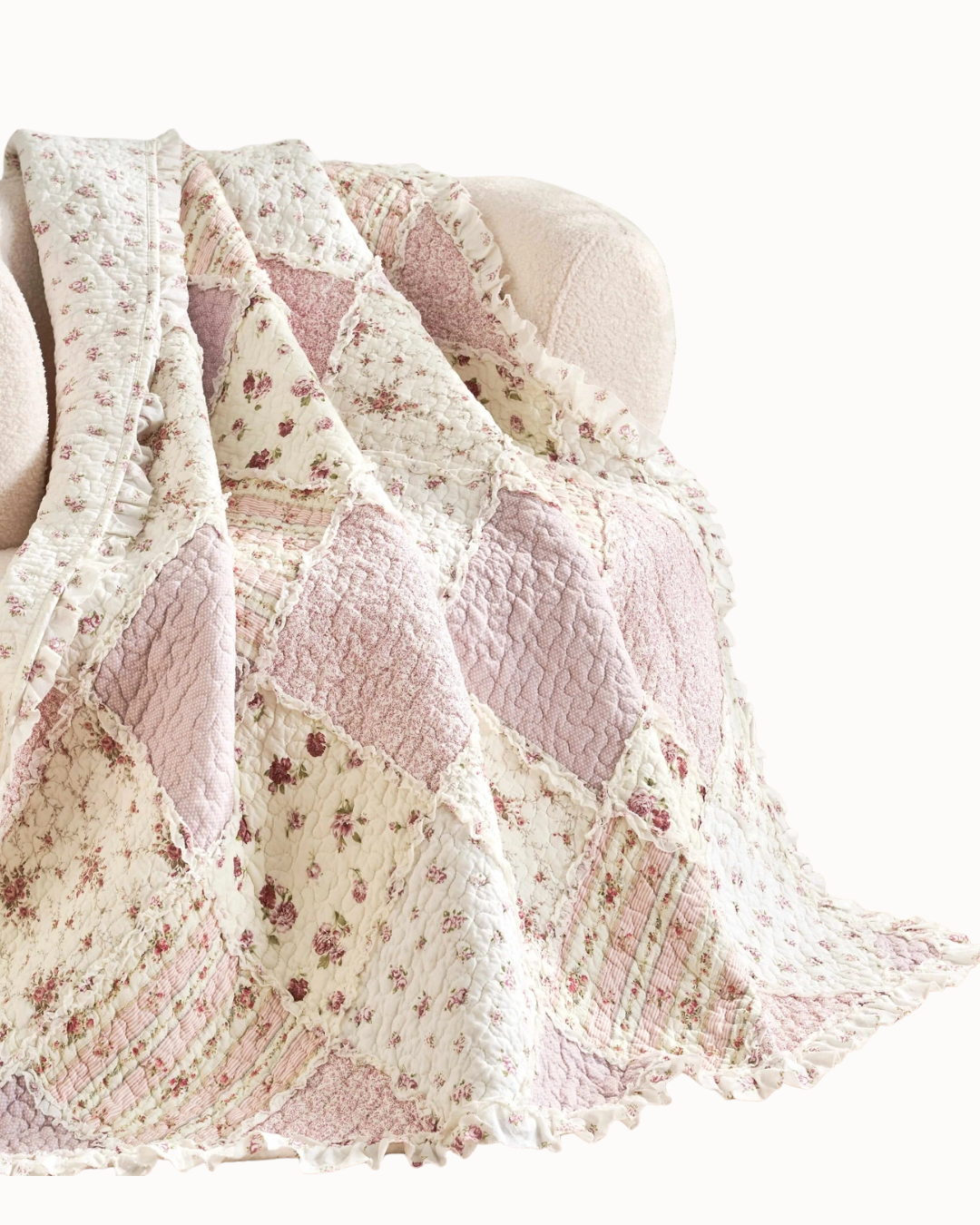 Petals & Pearls Patchwork Quilted Floral Blanket
