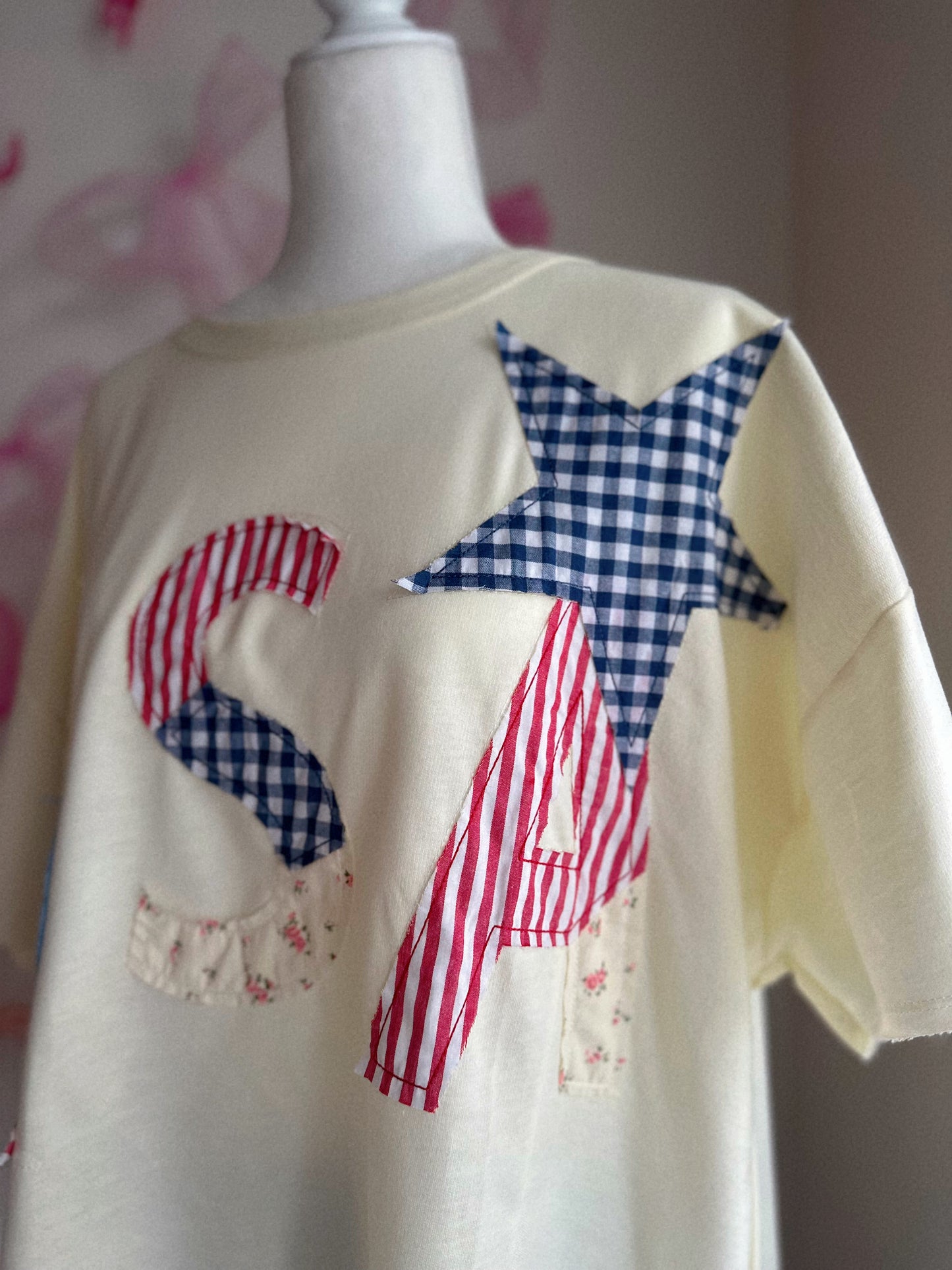 Born In The USA Cream Patchwork Tee