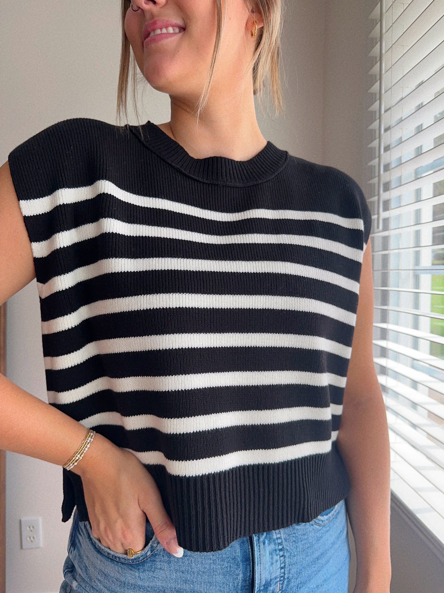 The Knit & Stripe Short Sleeve Sweater