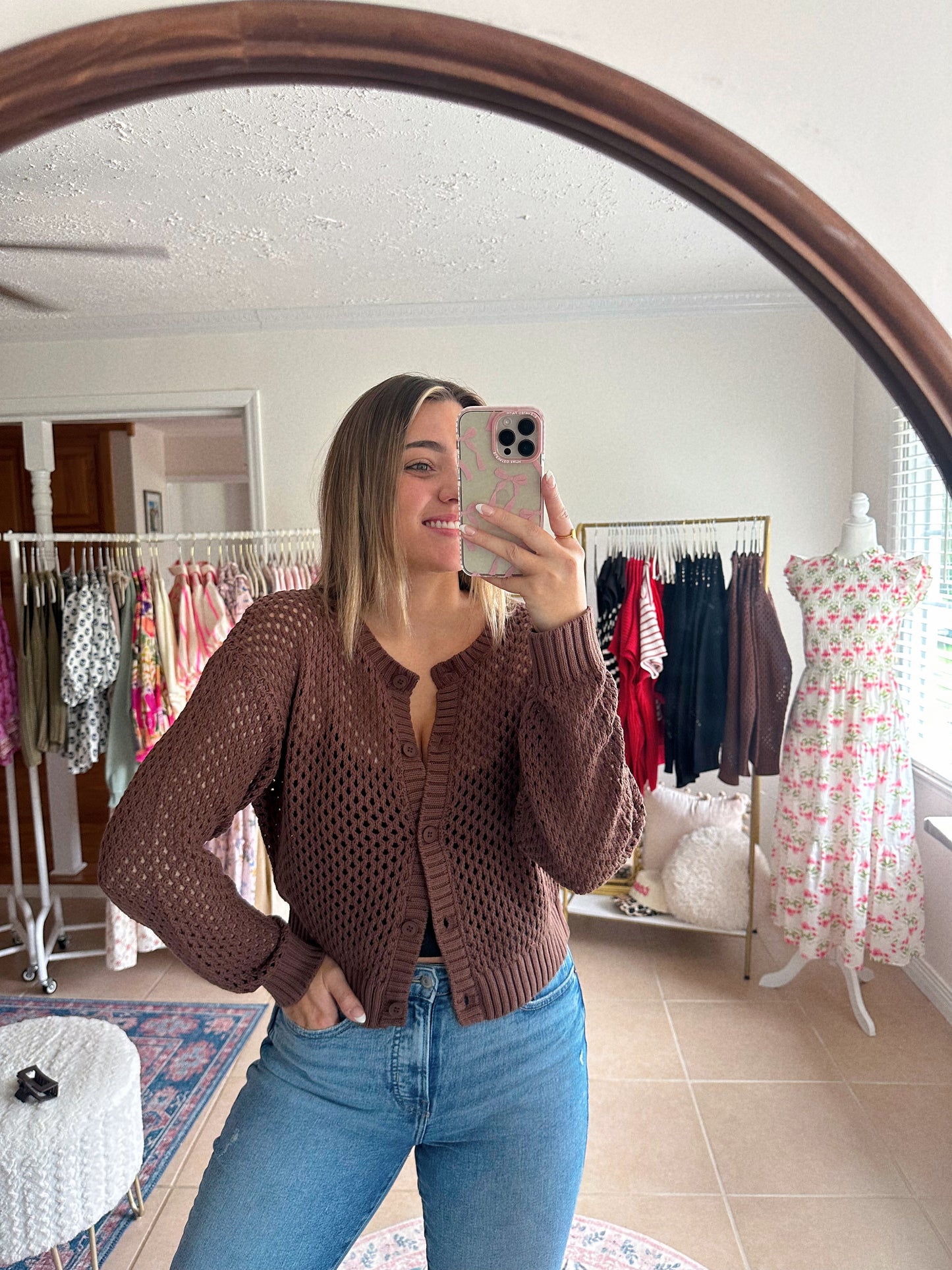Layered & Lovely Crochet Cardigan - Brown