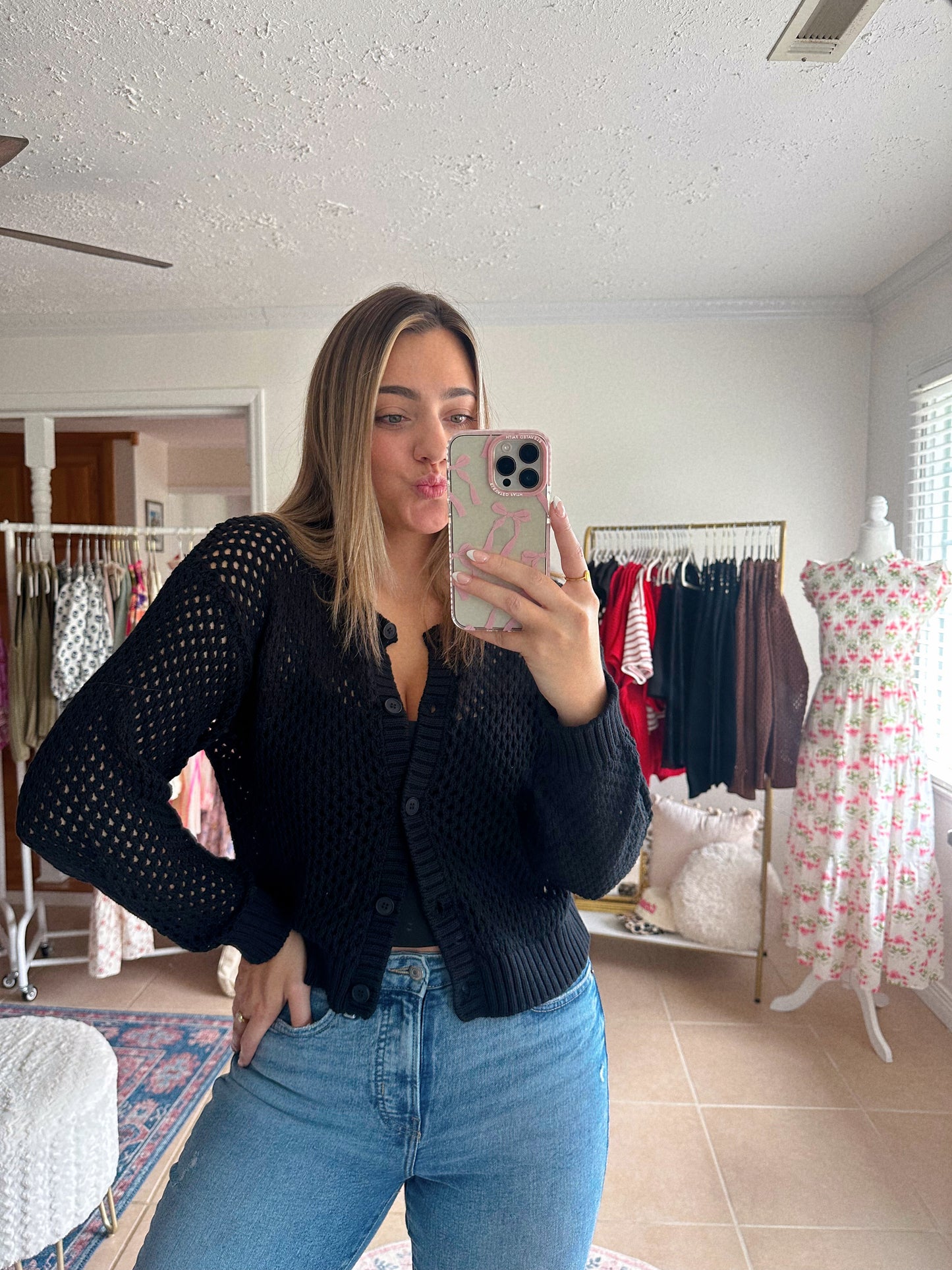 Layered & Lovely Crochet Cardigan - Black