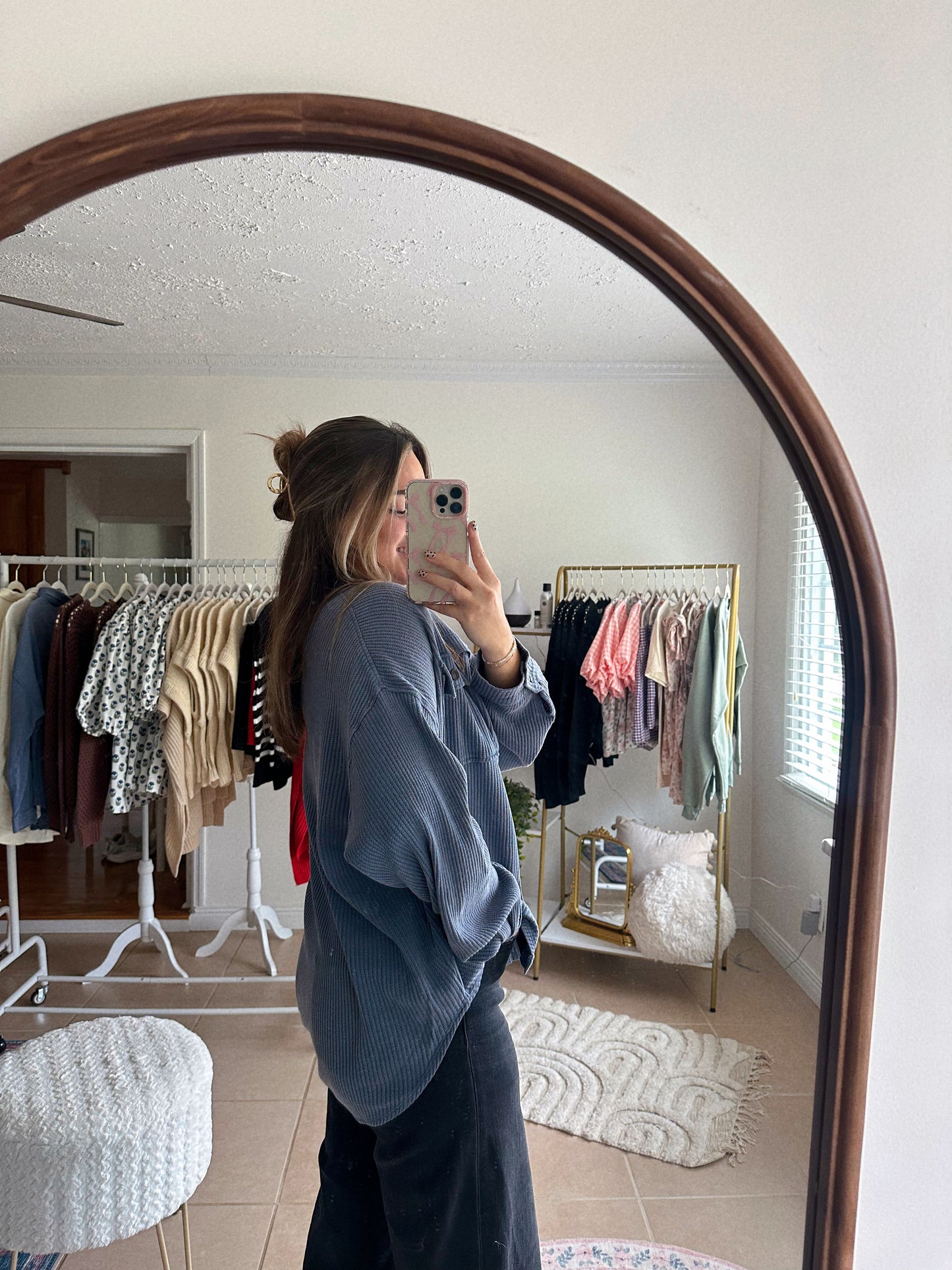 Linen Skies Dusty Blue Waffle Knit Shacket