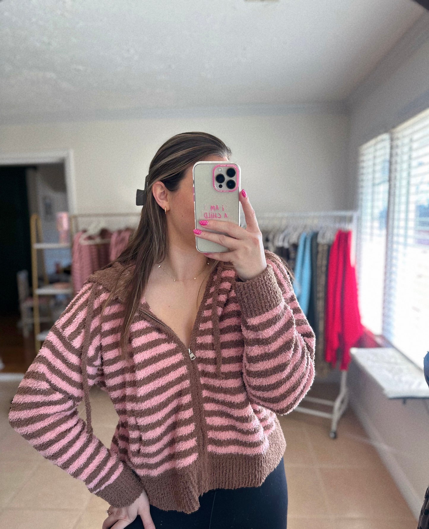 Brown Sugar Sweetness Striped Zip-Up Jacket