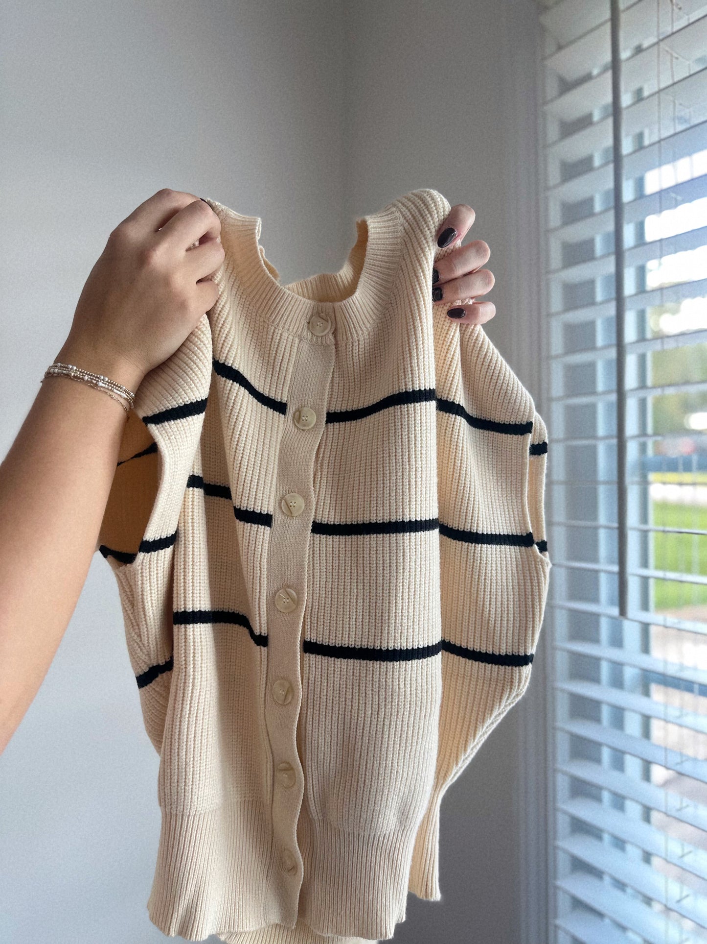 Ever So Sweet Striped Button Down Sweater Vest Top