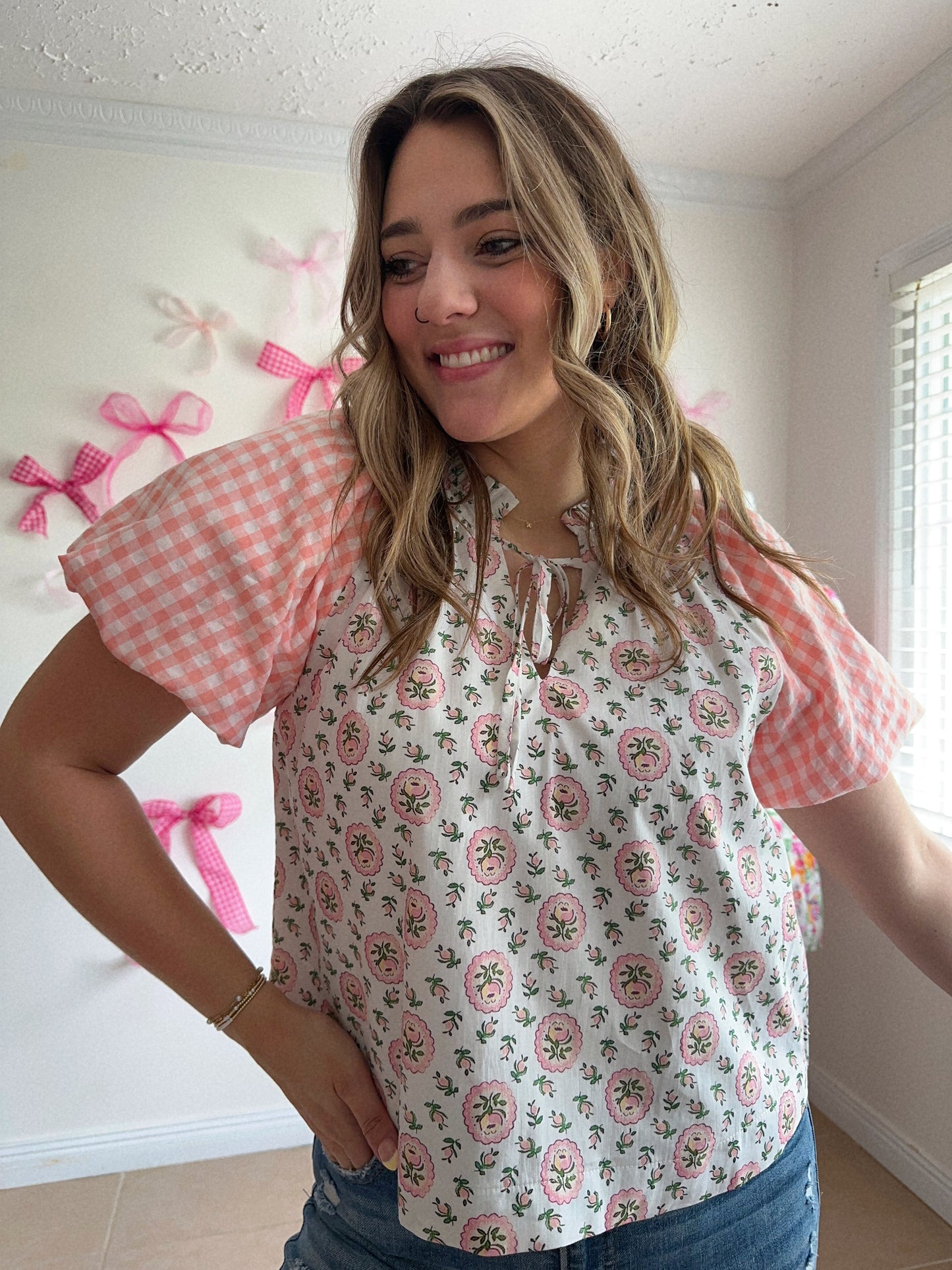 The Marigold Gingham + Floral Blouse