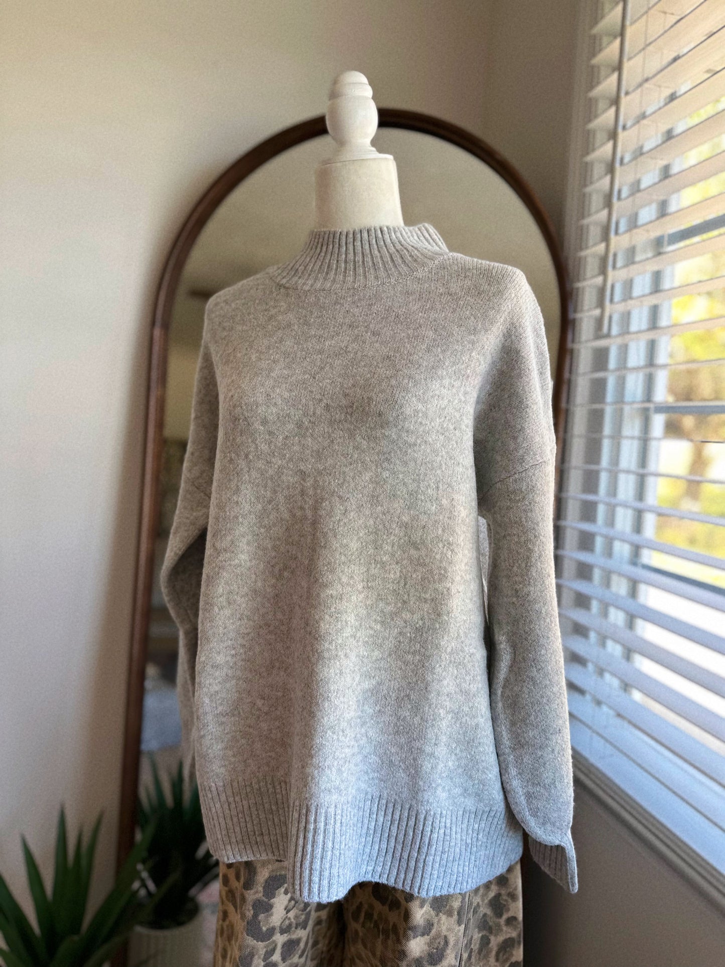Dreaming Of Cozy Weather Heather Gray Mock Neck Sweater