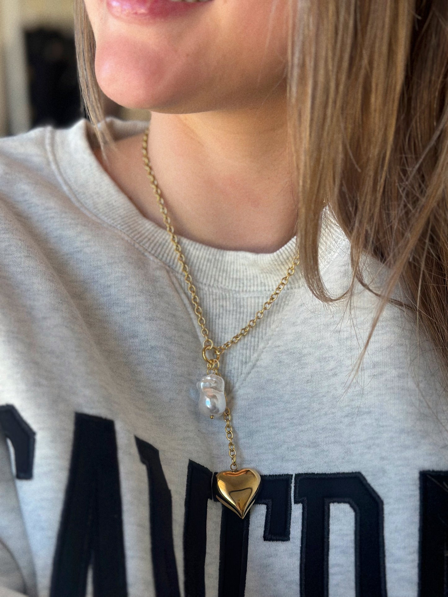 Golden Grace Pearl + Heart Necklace