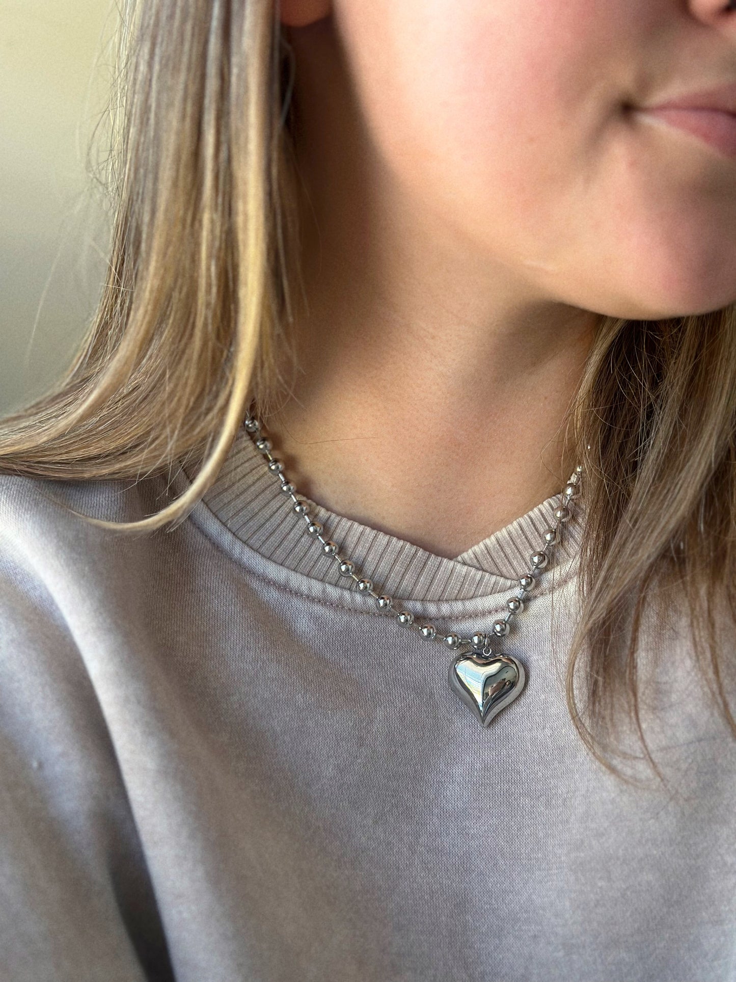 Heart Eyes Silver Bubble Heart Necklace